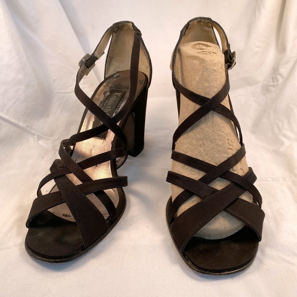 Kenneth Cole Black Satin Ankle Strap Sandals